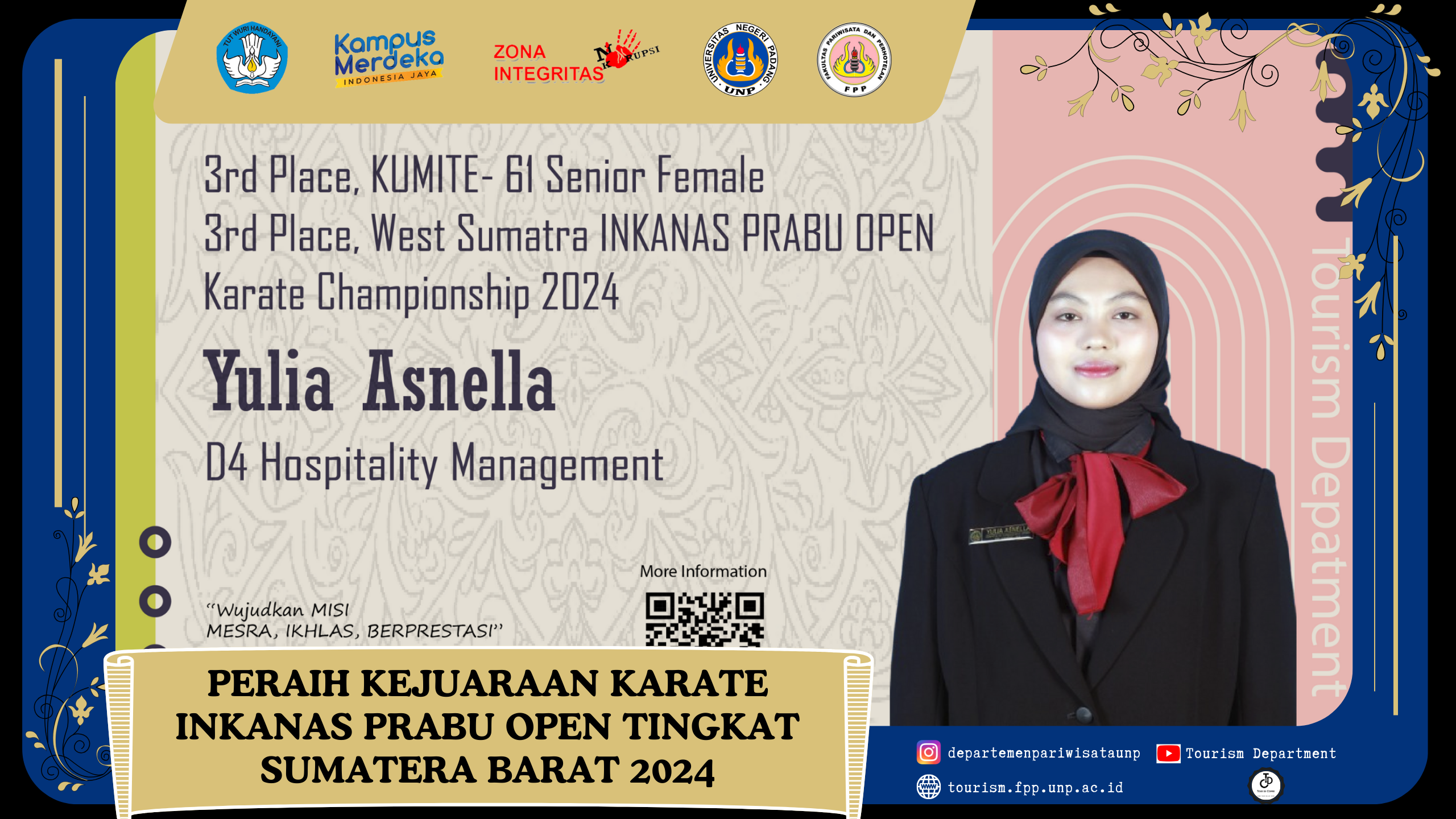 Yulia Asnella Peraih Kejuaraan Karate INKANAS PRABU OPEN Tingkat Sumatera Barat 2024